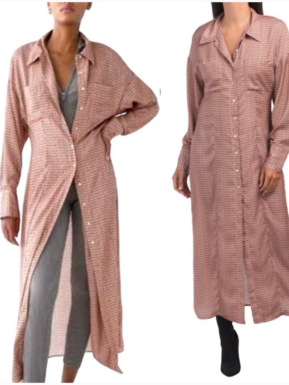 NWT Zara Floral Print Long Sleeve Button Front Shirt Maxi Dress Size XS
